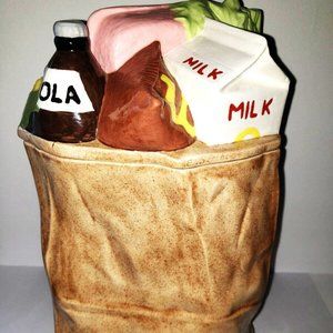 Vintage 1978 Large Ceramic Paper Grocery Bag Cookie Jar